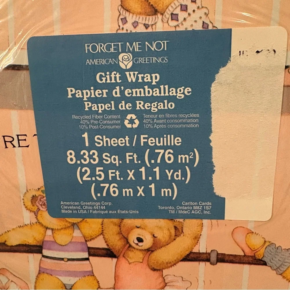 Two VTG Ballet Bear New Old Stock Wrapping Paper